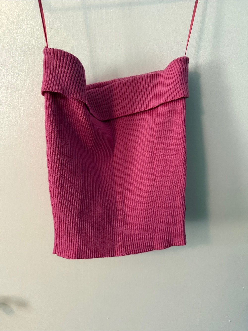 Ribbed Knit Fold-Over Pink Tube Top